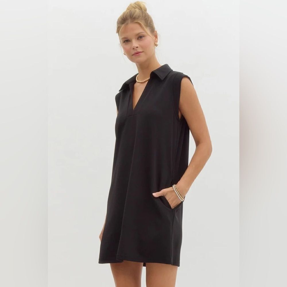 Entro Women's Textured Solid Mini Dress in Black Size Small